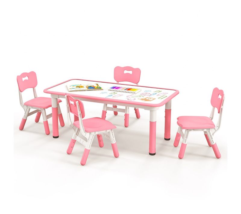 Ensemble Table Enfant Et 4 Chaises Hauteur Réglable Avec Plateau Graffiti Multifonction Rose