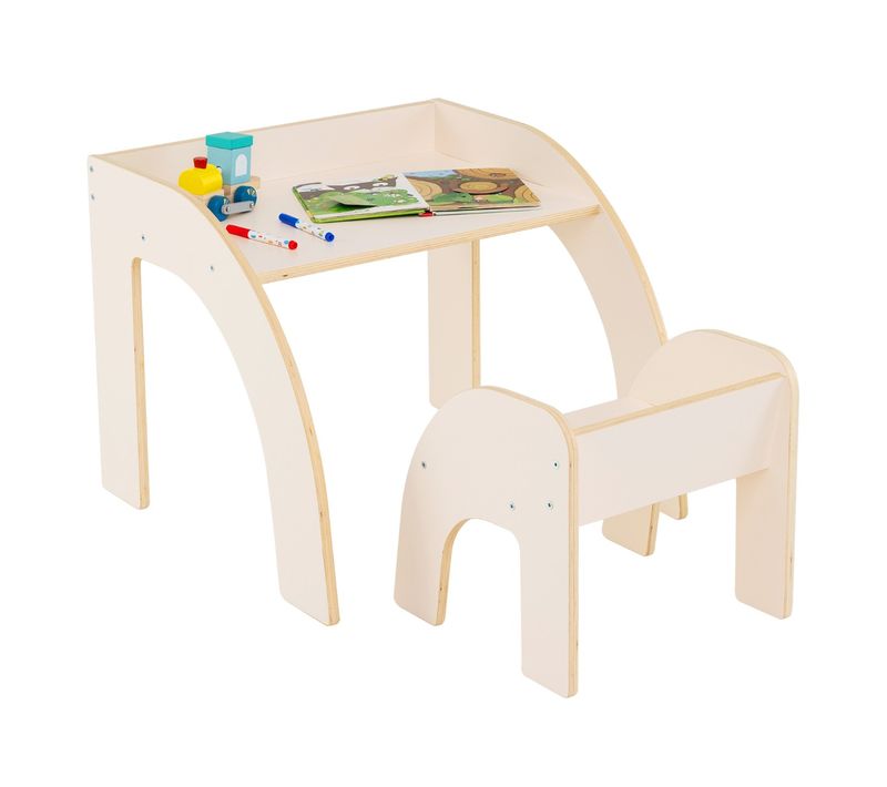 Ensemble Table Et Chaise Pour Enfants Mignon Avec Grand Plateau Bords Arrondis Blanc