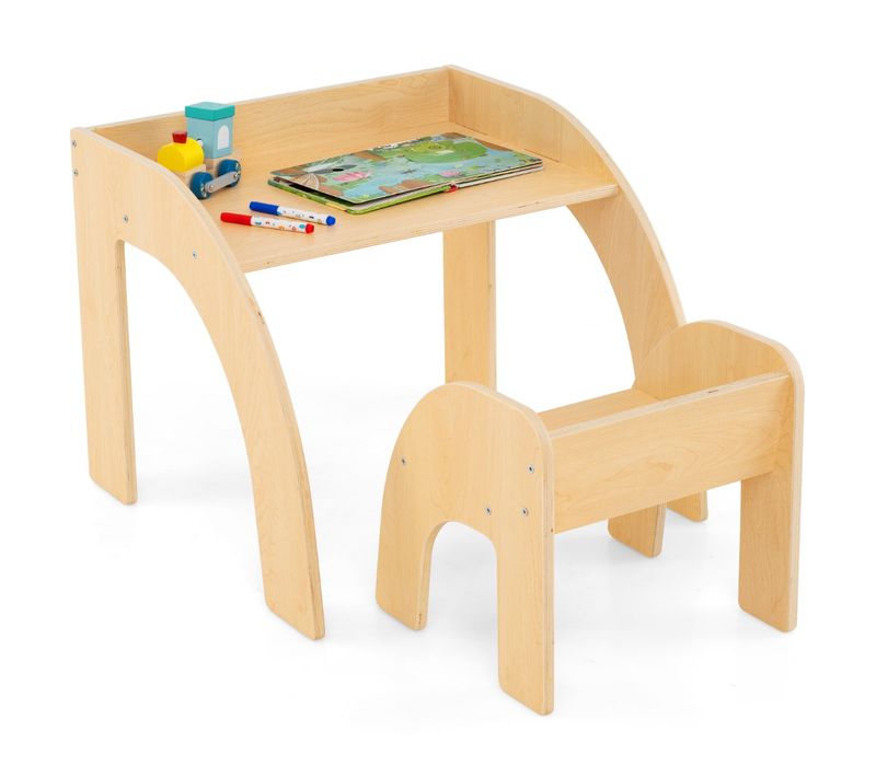 Ensemble Table Et Chaise Pour Enfants Mignon Avec Grand Plateau Bords Arrondis Naturel