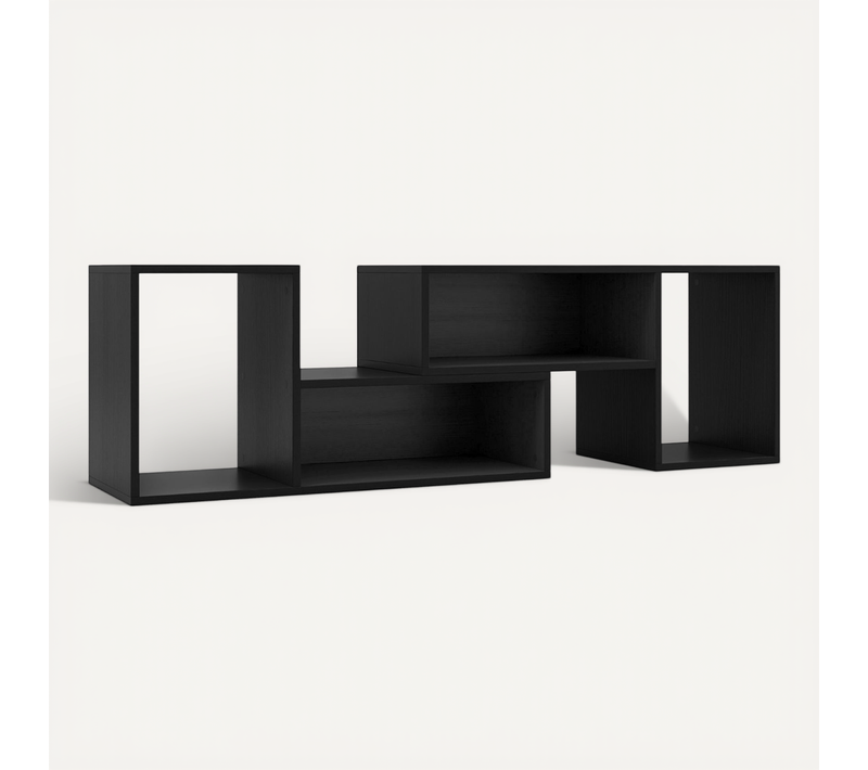Ensemble De 2 Pièces Meubles TV Banc TV Avec Étagères Modulables Et Ouvertes Noir