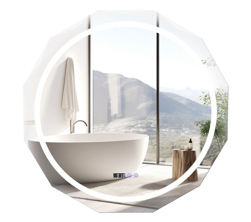 Miroir De Salle De Bain HD à LED Antibuée Miroir Antibuée à Bord Biseauté Unique à 3 Couleurs