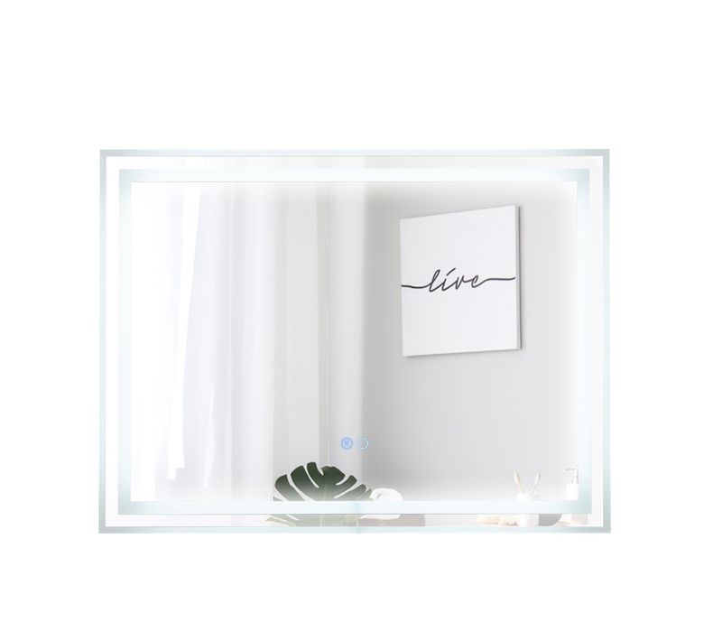 Miroir De Salle De Bain LED 80x60 Cm Miroir Mural Rectangulaire Avec Lumières à 3 Couleurs