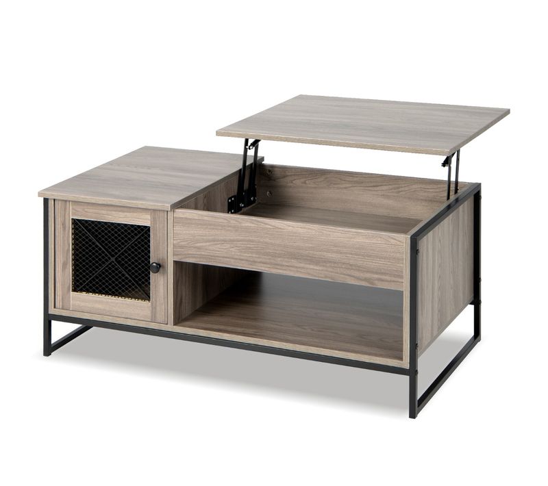 Table Basse, Table De Salon Avec Plateau Élévateur Pneumatique 2 Porte 104 X 52,5 X 58 Cm