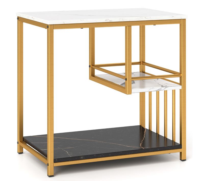 Table D'appoint - Table De Chevet à 3 Niveaux Avec Etagères 60 X 40 X 60,5 Cm Doré