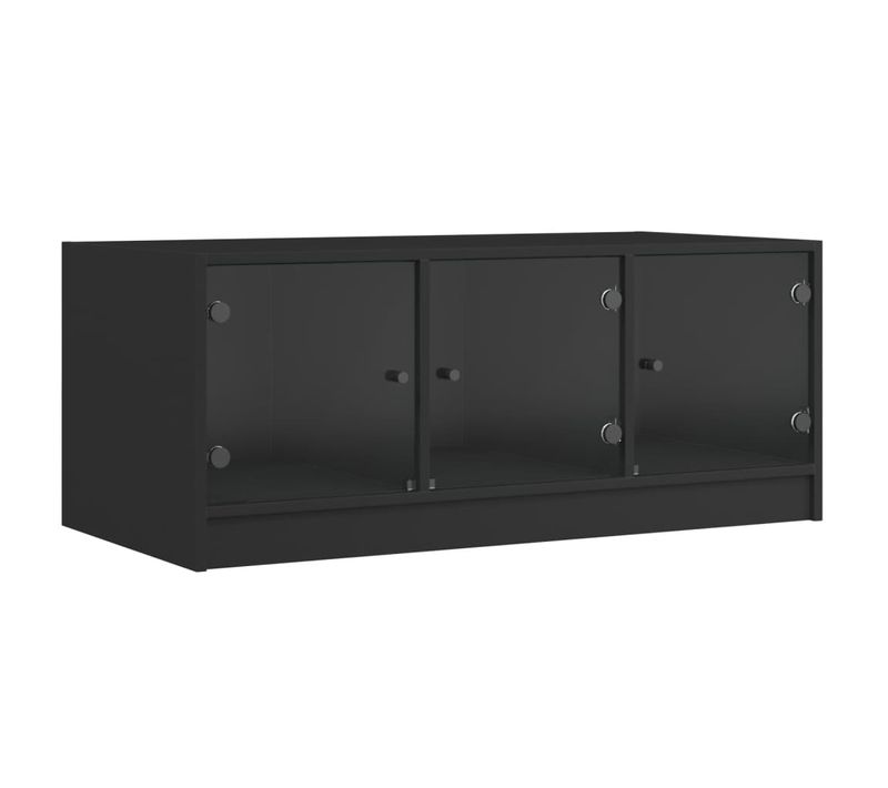 Table Basse - Table De Salon Avec Portes En Verre Noir 102x50x42 Cm