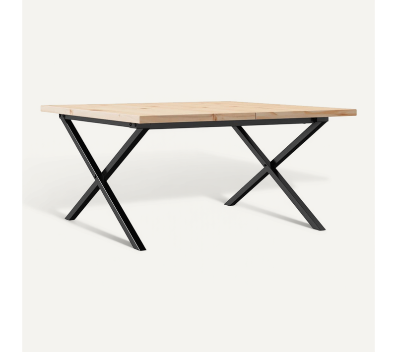 Table Basse - Table De Salon Cadre En X 90x90x45,5cm Bois De Pin Massif Et Acier