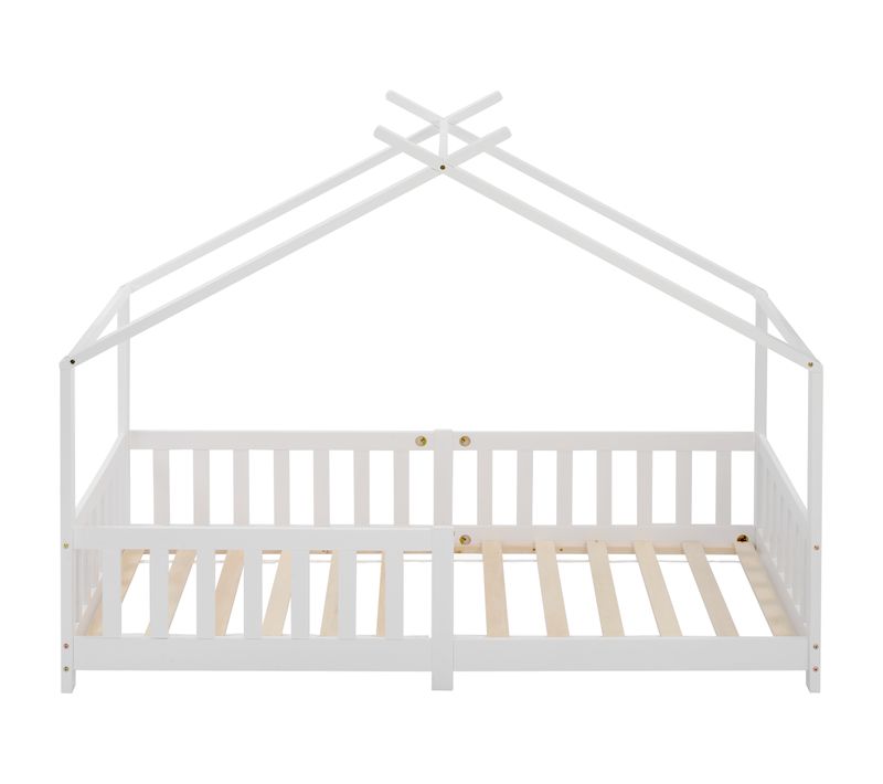Lit D'enfant, 90x200 Cm, En Bois Massif, Avec Garde-corps Et Protection Contre Les Chutes, Blanc