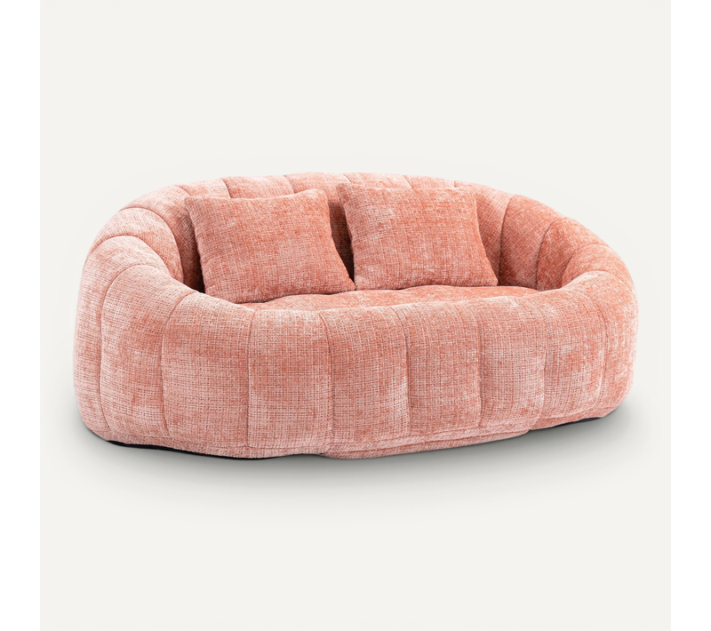 Canapé 2 Places En Chenille Gris, Grand Fauteuil Relax, 2 Coussins 150x95x63cm