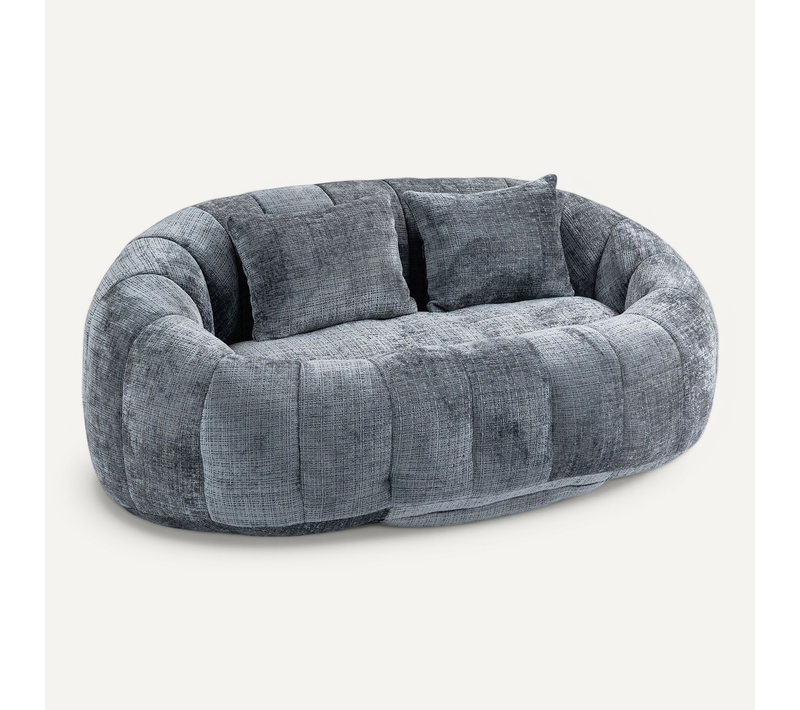 Canapé 2 Places En Chenille Gris, Grand Fauteuil Relax, 2 Coussins 150x95x63cm