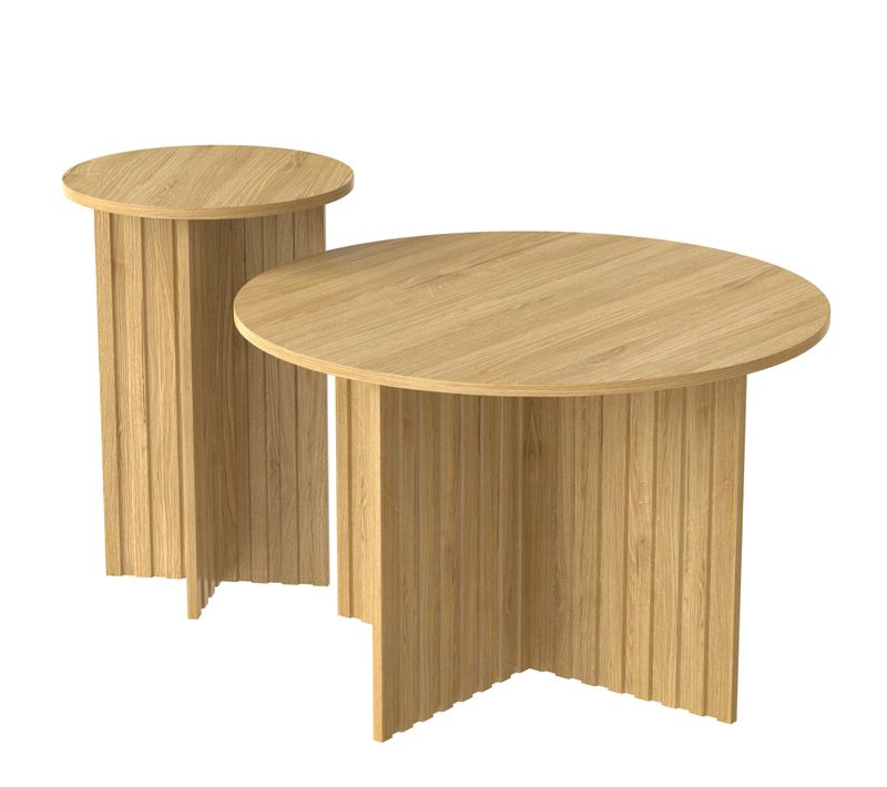 Ensemble De Tables Basses Gigognes Rondes Effet Bois Piètement Cannelé