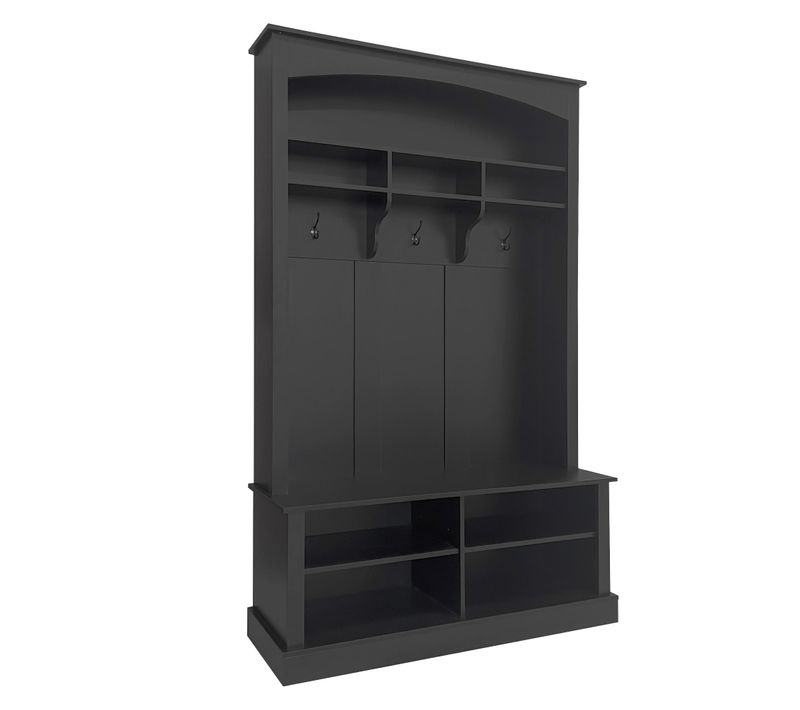 Vestiaire à L'entrée Noir Avec Porte-manteaux étagères Et Assise 120x40x190 Cm
