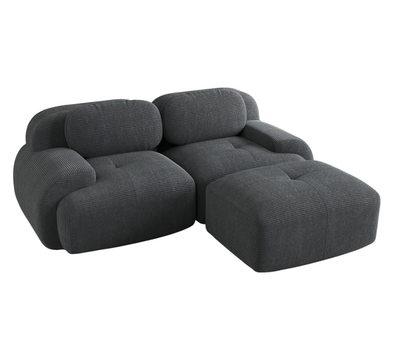 Canapé D'angle modulable En Velours Côtelé Gris Avec Méridienne Et Accoudoirs