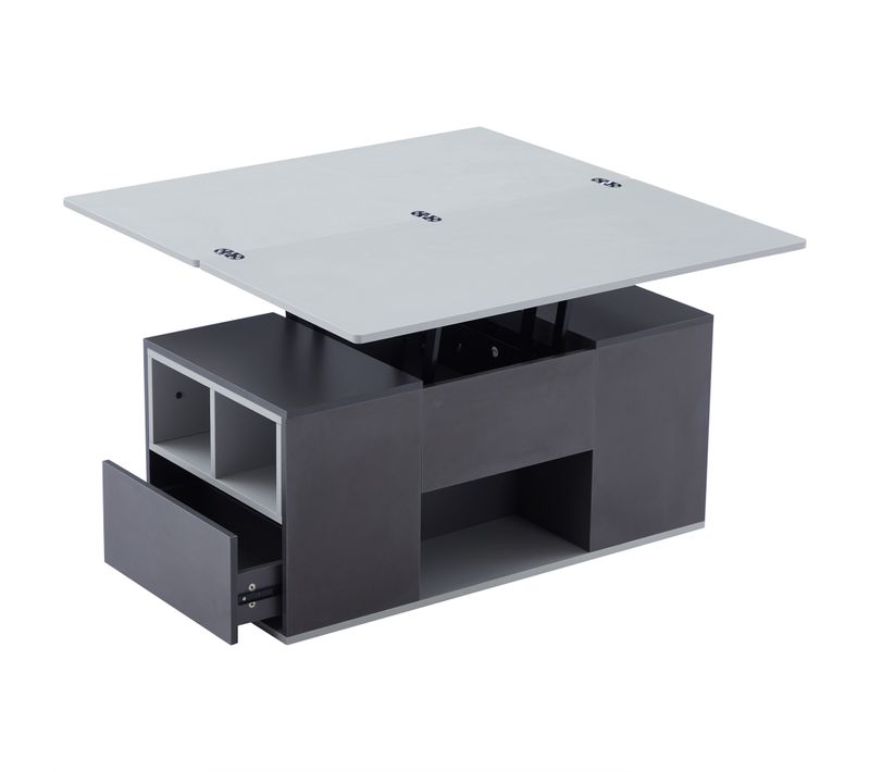 Table Basse Blanc Et Gris Tablette Relevable Pliable
