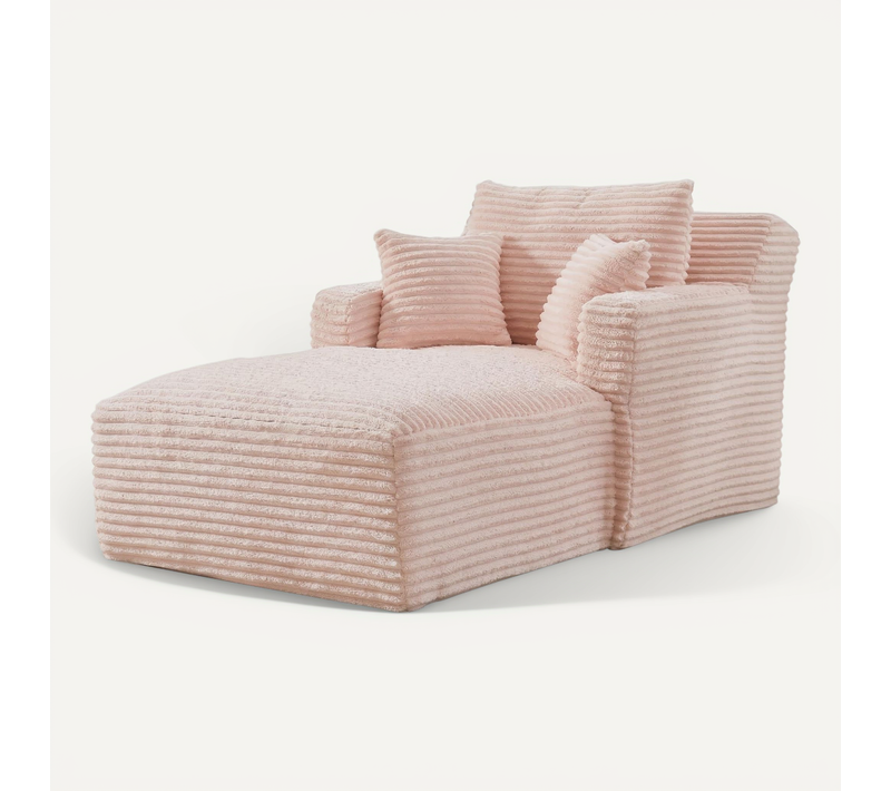Canapé Méridienne Lit Modulable En Velours Côtelé Rose, Sans Montageetnbsp;