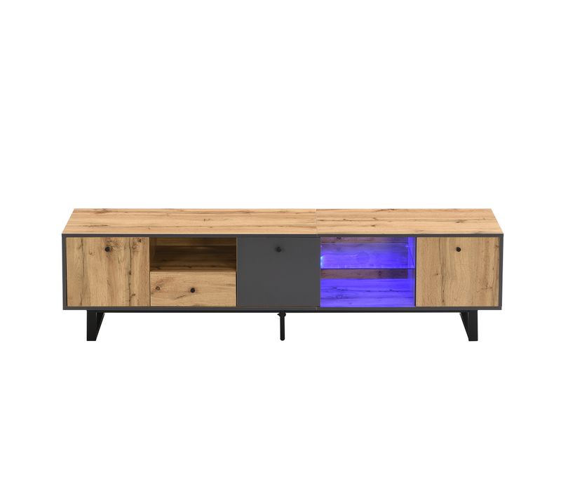 Meuble TV Moderne Banc TV à LED - 190x40x50cm Naturel Panneau De Particules