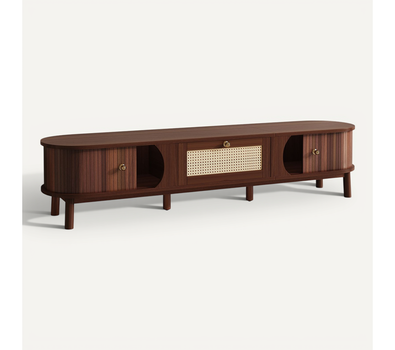 Meuble TV Moderne Banc TV - 170x39.5x38cm Naturel Panneau De Particules,rotin