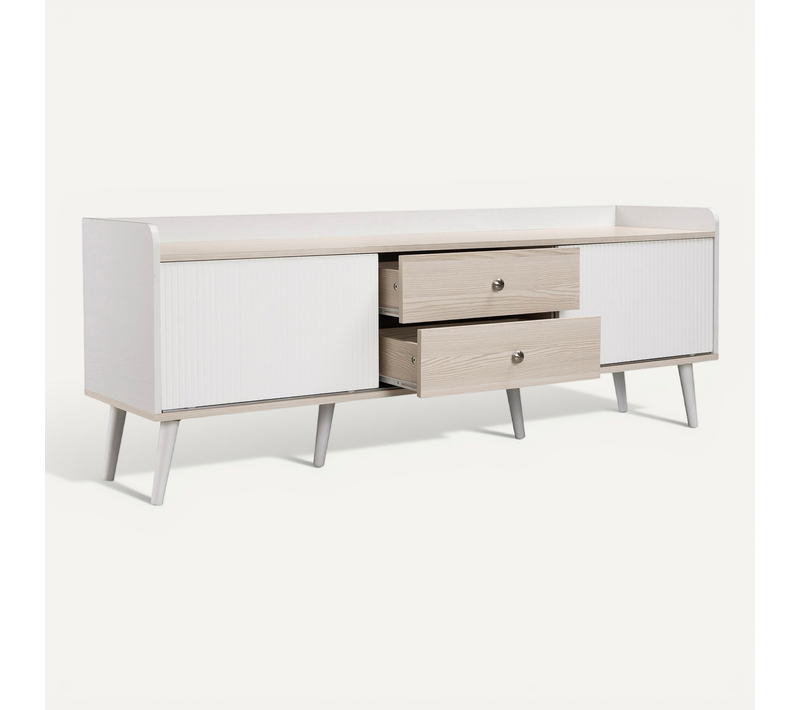 Meuble TV Moderne Banc TV - 160x40x58cm Blanc Panneau De Particules