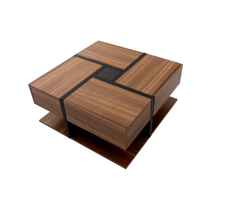 Table Basse Table De Salon Avec 4 Tiroirs - 78x78x36cm Bois Panneaux De Particules