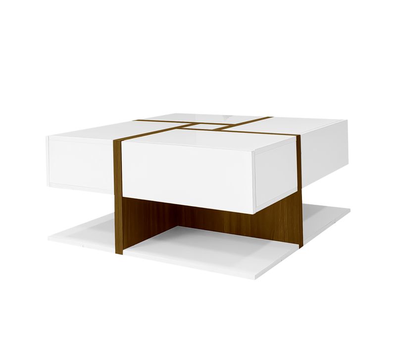 Table Basse Table De Salon Avec 4 Tiroirs - 78x78x34.8cm Blanc Panneaux De Particules