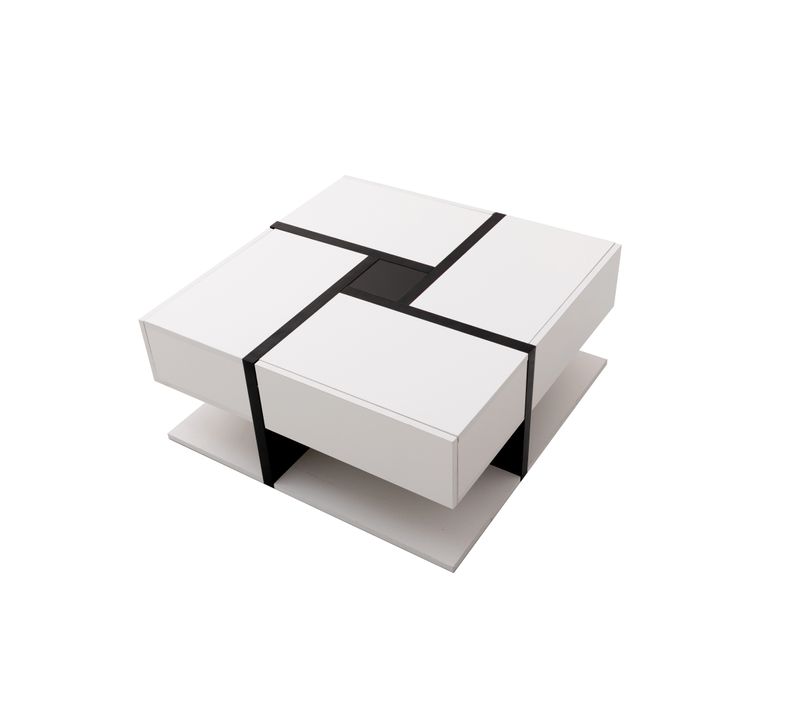 Table Basse Table De Salon Avec 4 Tiroirs Simpleetmoderne - 78x78x36cm Blanc Panneaux De Particules