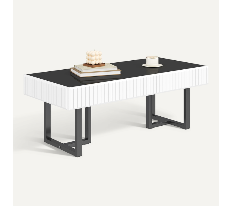 Table Basse Moderne Table De Salon - 110x50.5x41cm Noir,blanc Mdf