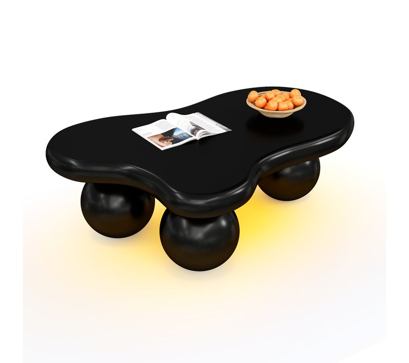 Table Basse Table De Salon LED En Forme De Nuage Ronde - 95x62.5x32cm Noir Mdf