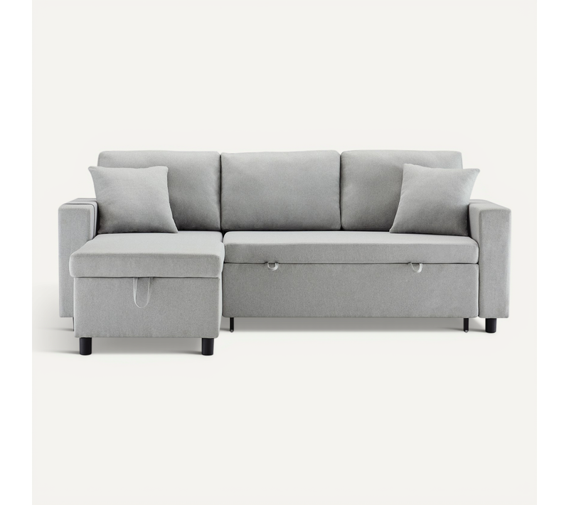Canapé D'angle Convertible - Canapé-lit D'angle Avec Rangement 219.5x142.5x83cm Gris