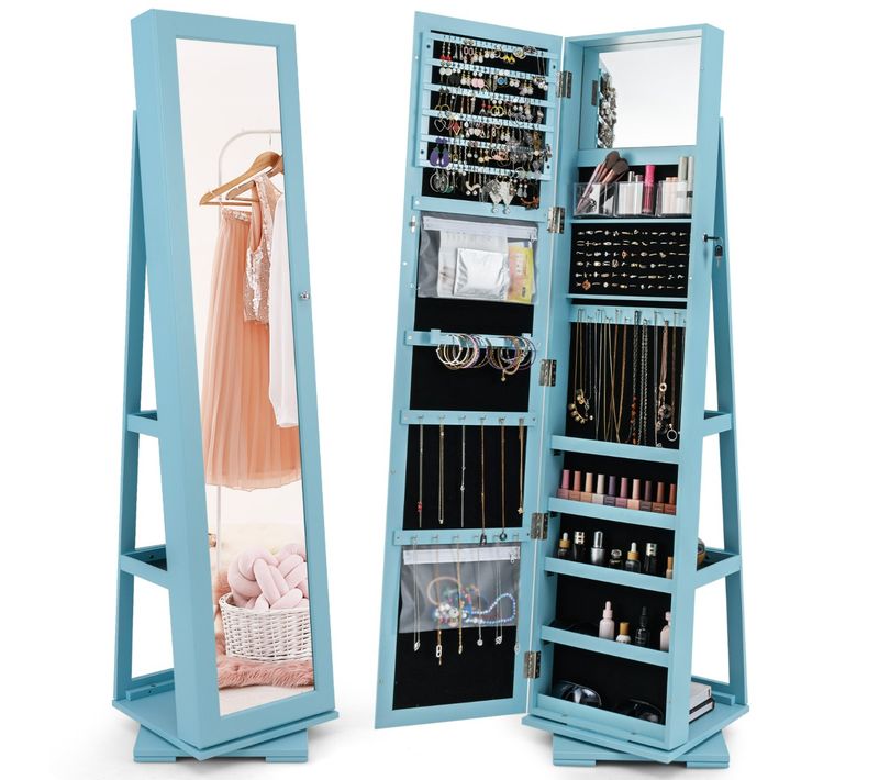 Armoire à Bijoux Pivotante Avec Miroir Psyché Et Etagère De Rangement Vert
