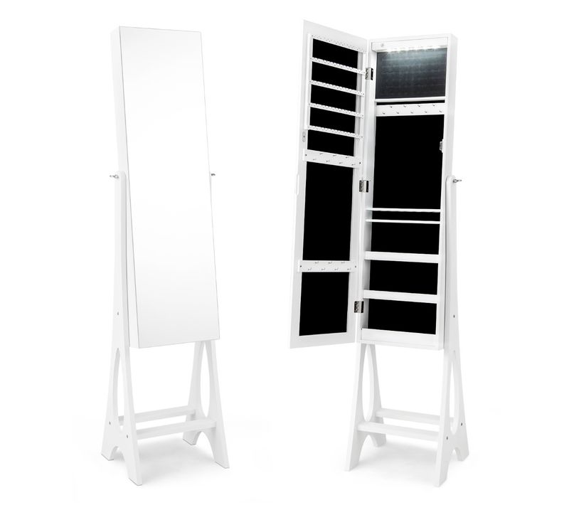 Armoire à Bijoux Sur Pied Avec 12 LED Angle Réglable 36 X 33,5 X 154,5 Cm Blanc