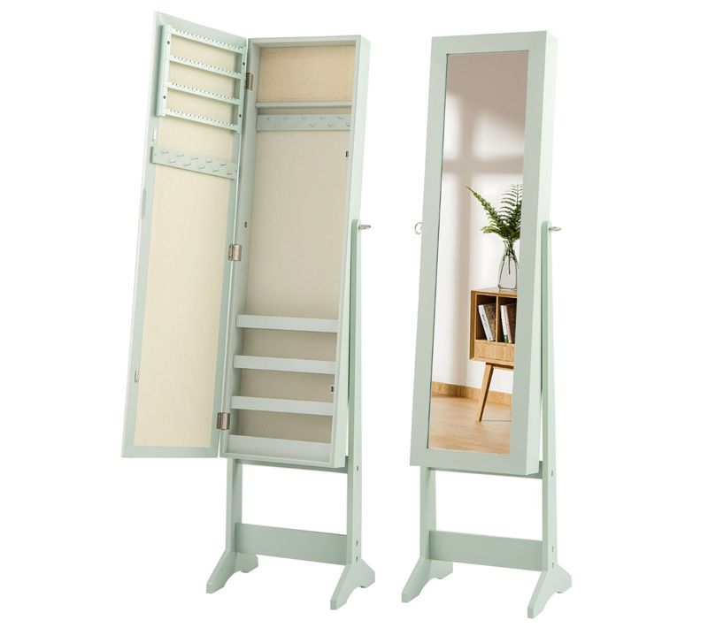 Armoire à Bijoux Sur Pied Avec Miroir Armoire De Rangement Cosmétiques Réglables Vert