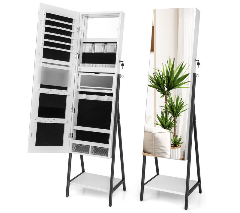 Armoire à Bijoux Sur Pied Avec Miroir Pleine Longueur HD Lumières LED 3 Couleurs Et Miroir