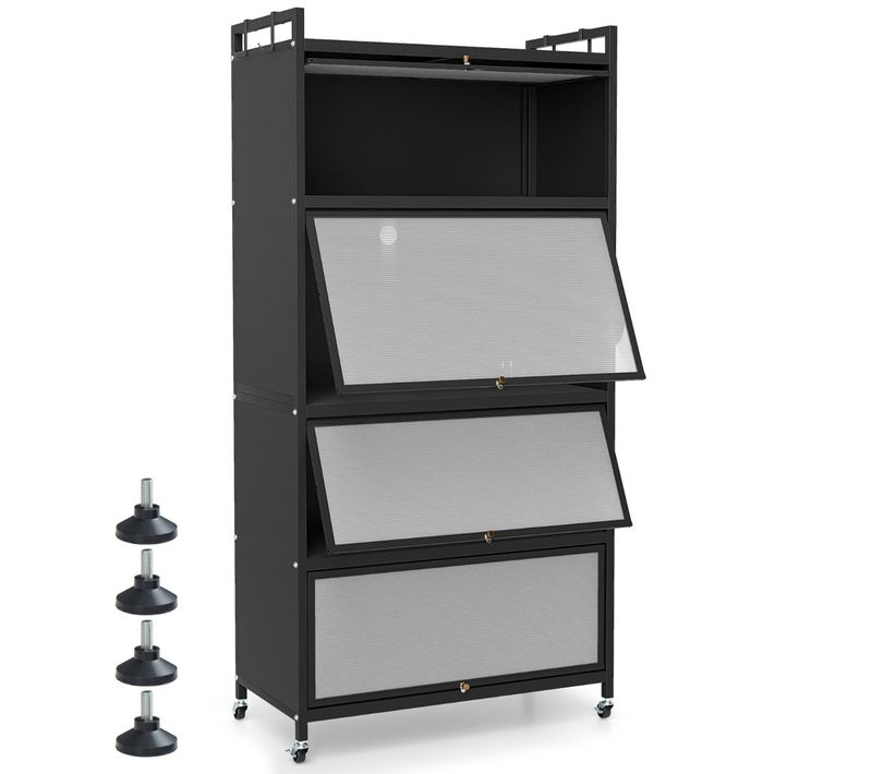 Desserte De Cuisine Armoire De Cuisine Avec 4 Portes Relevables Pour Micro-ondes Noir