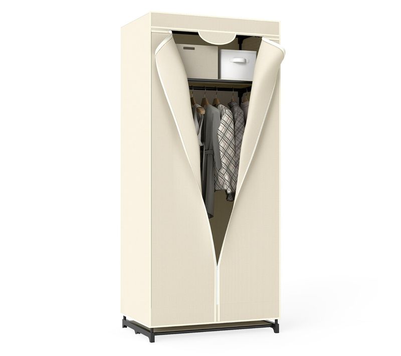 Armoire Penderie En Tissu Grande Capacité De Stockage 75x50x170 Cm Beige