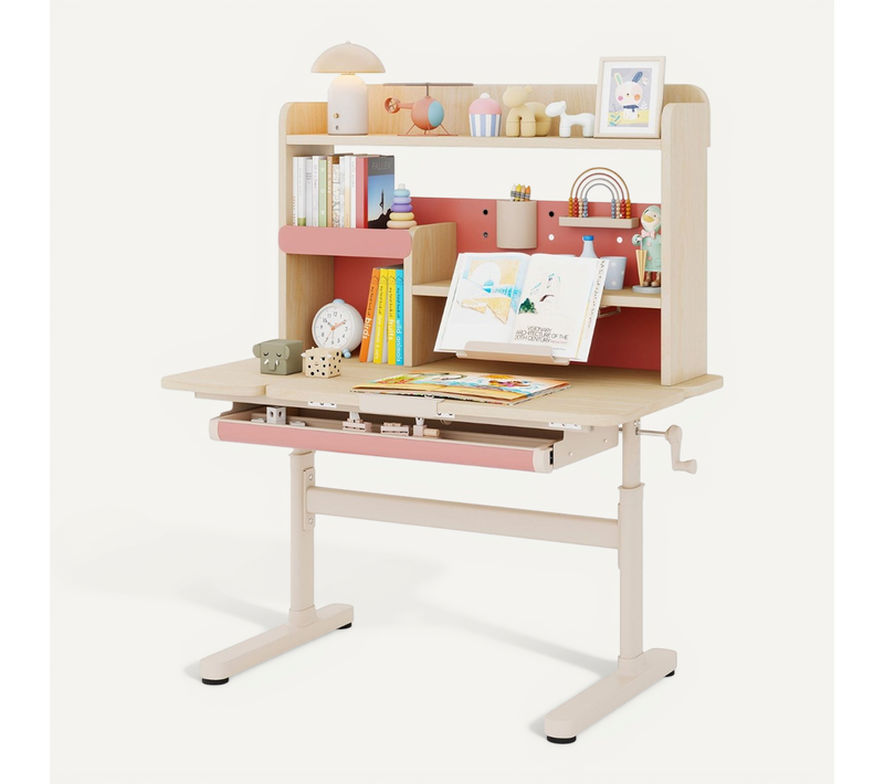 Bureau D'étude Pour Enfants Avec Tiroir Table D'écriture Hauteur Réglable Plateau Inclinable Rose