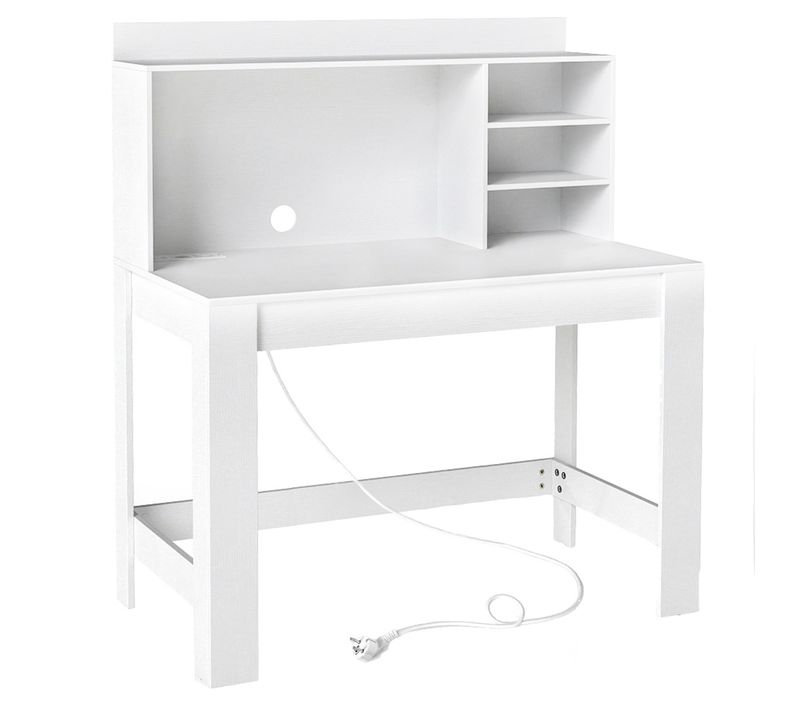 Bureau D'ordinateur Avec Bibliothèque Bureau D'étude Avec Prises Électriques Et Passe-câbles Blanc