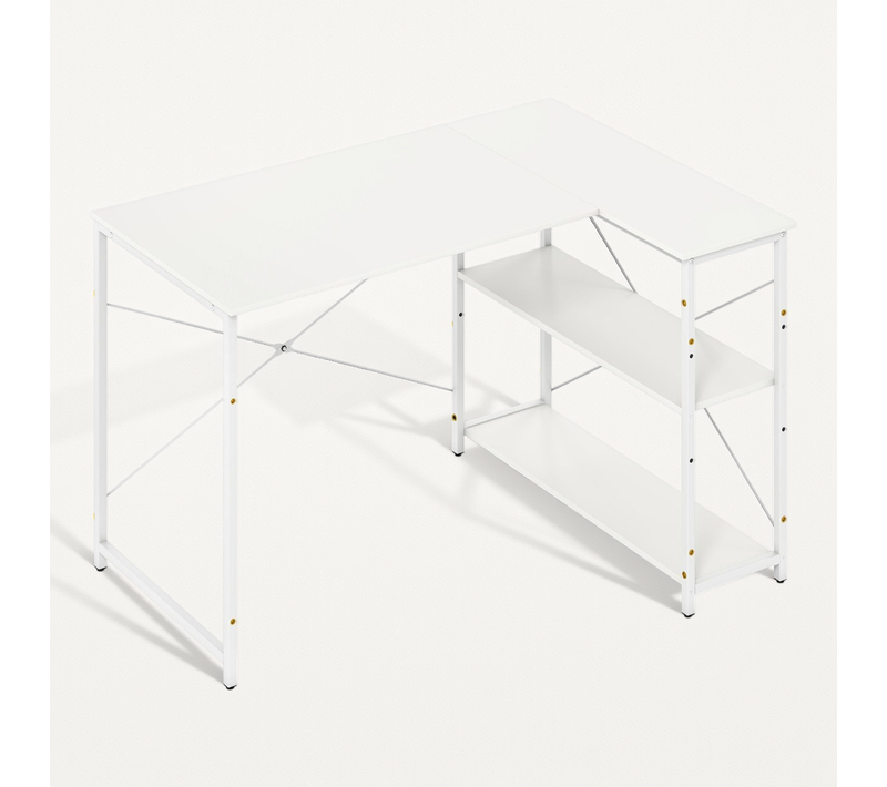 Bureau D'ordinateur En L Bureau D'angle Réversible Avec Étagère Réglable Table D'étude Blanc