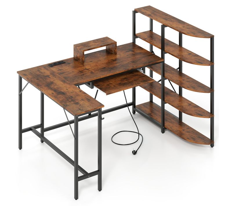 Bureau En L Bureau D'ordinateur D'angle Avec Station De Charge 160x108x109cm Marron