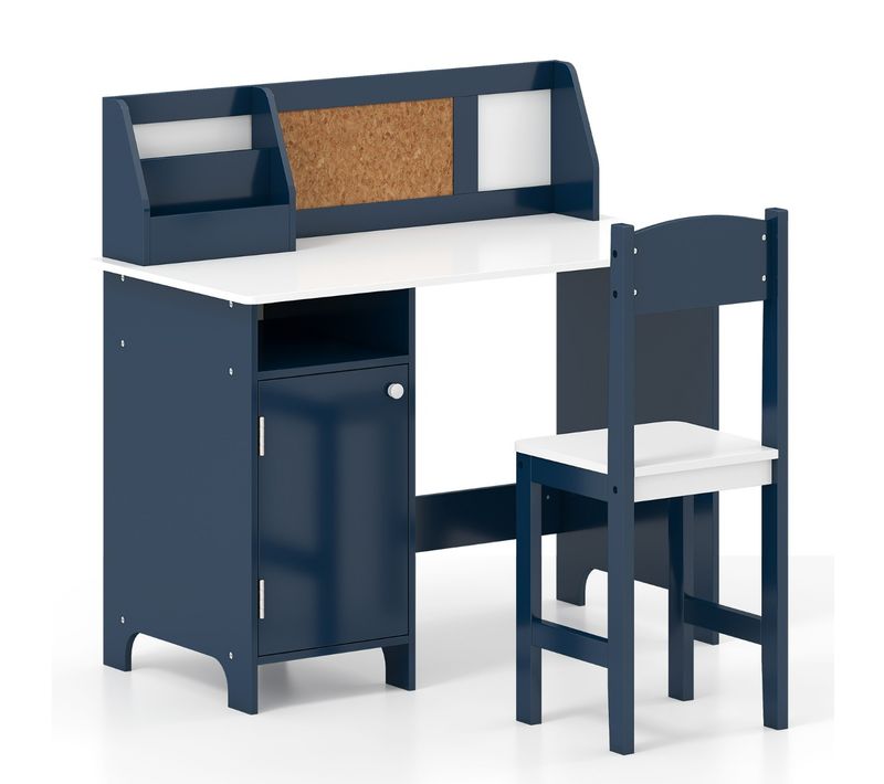 Bureau Pour Enfants Avec Chaise Tableau D'affichage Bibliothèque En Bois Pour Salon Chambre Bleu