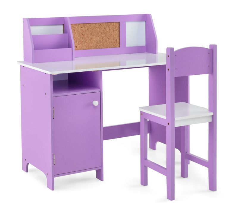 Bureau Pour Enfants Avec Chaise Tableau D'affichage Bibliothèque En Bois Pour Salon Chambre Violet