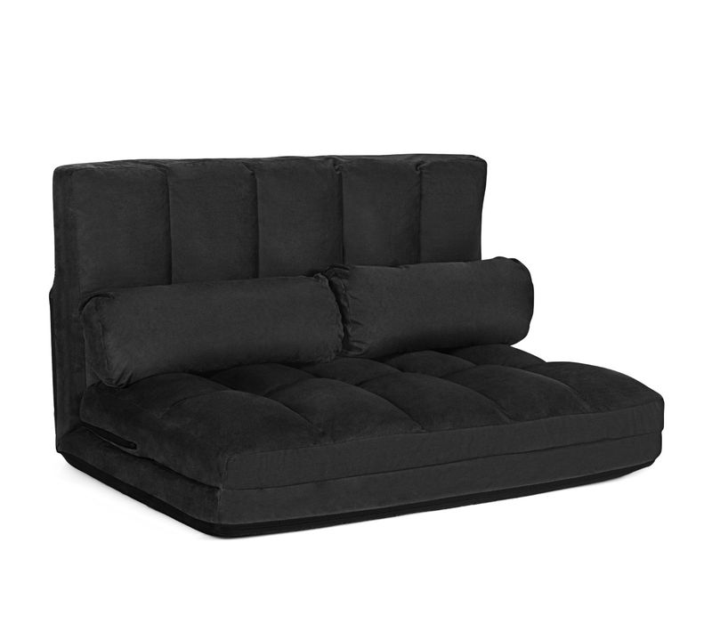 Canapé Convertible 2 Places 113 X 179 Cm Dossier Réglable à 6 Positions Housse Détachable Noir