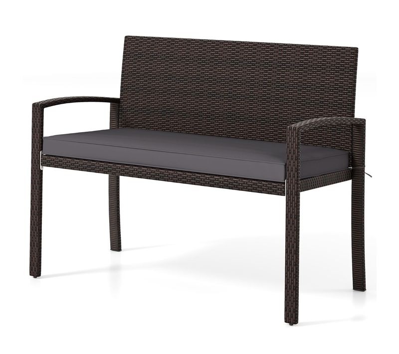 Banc D'extérieur Banquette Rotin à 2 Places Avec Coussin Doux Osier 110x56x84cm Marron