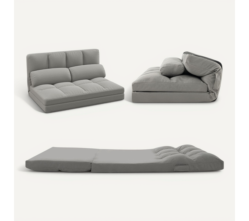 Canapé Lit Convertible Velours Pliable Dossier Réglable à 6 Niveaux Avec 2 Coussins Gris Clair