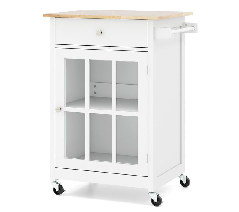 Chariot De Cuisine De 65 Cm Table De Bar Mobile Avec Plateau En Bois De Caoutchouc