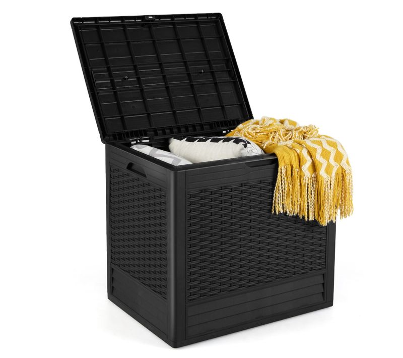 Coffre De Rangement Extérieure Conteneur De Jardin Pp 96 L Couvercle Verrouillable Noir