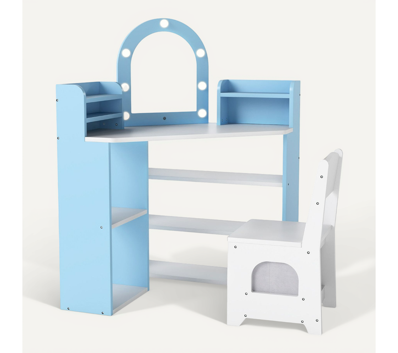 Coiffeuse D'angle Pour Enfants Avec Lumières Ensemble Table De Maquillage Princesse et Chaise