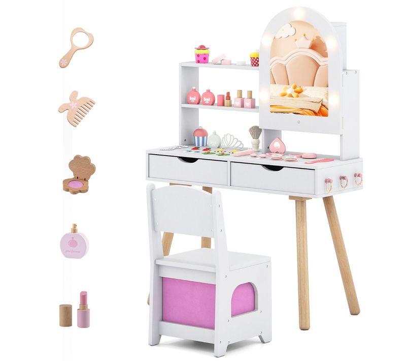 Coiffeuse Pour Enfants Coiffeuse Avec 3 Modes D'éclairage Luminosité Réglable Miroir