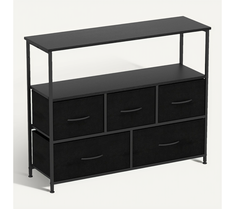 Commode Pour Chambre Avec 5 Tiroirs Large Meuble De Rangement Étagères Ouvertes En Bois Noir