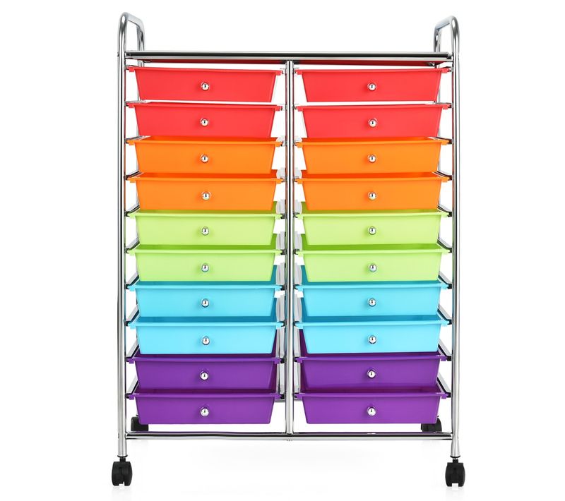 Desserte à Roulettes Chariot De Rangement à 20 Tiroirs Multifonctionnel Multicouleur