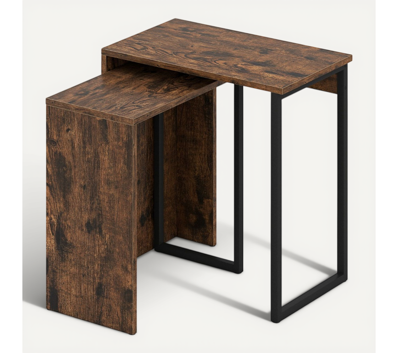 Ensemble De 2 Tables Basses Gigognes Bout De Canapé Avec Plateau En Faux Bois Rectangulaire Brun