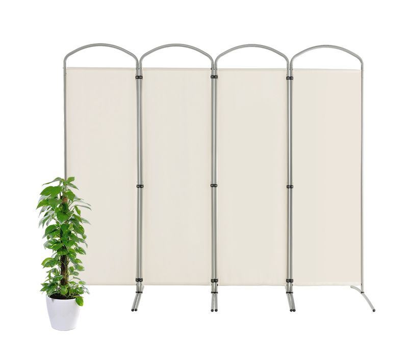 Paravent De Confidentialité Pliant à 4 Panneaux Cloison De Séparation De 188 Cm Tissu Blanc